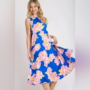 Floral Sleeveless Blue Dress by Umgee